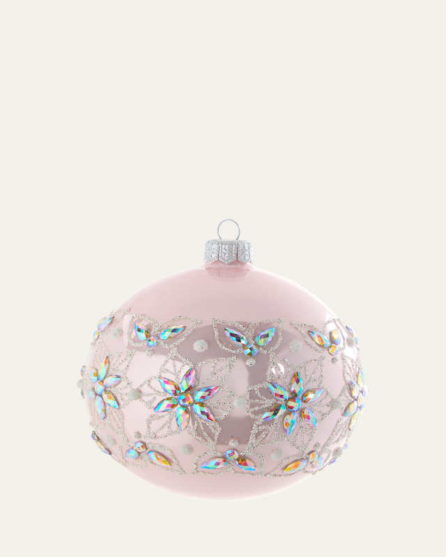Pink Rhinestone Flowers Ball Ornament